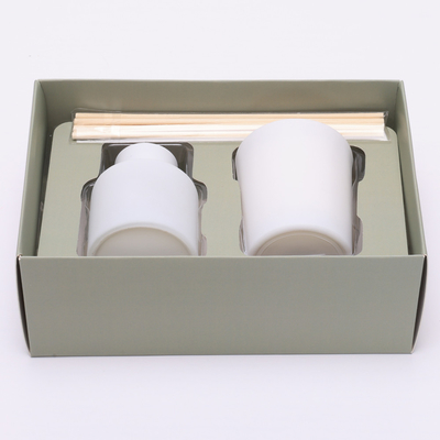Bộ khuếch tán cây sậy có nắp bằng gỗ màu trắng mờ 50ml với nến thơm