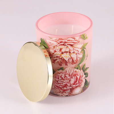 Hũ thủy tinh Nến thơm 415g In hoa hồng có nắp kim loại