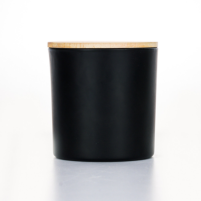 Lọ thủy tinh nắp gỗ màu đen Nến thơm 420g 10 * 10cm
