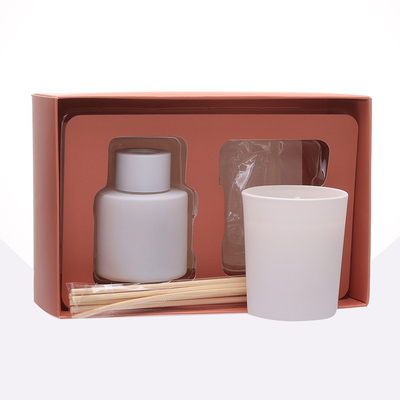 Bộ khuếch tán cây sậy có nắp bằng gỗ màu trắng mờ 50ml với nến thơm