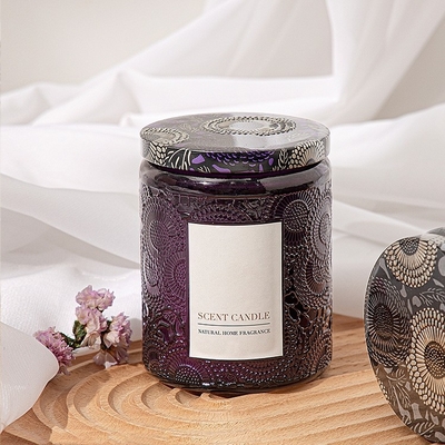 Nến thơm lọ thủy tinh nổi độc đáo hữu cơ AROMA HOME có hộp quà tặng