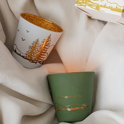 Màu xanh lá cây trắng rỗng hình bóng cốc lọ nến thơm sáp đậu nành Tealight