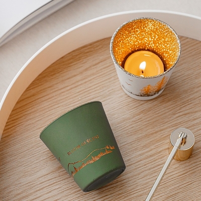 Màu xanh lá cây trắng rỗng hình bóng cốc lọ nến thơm sáp đậu nành Tealight