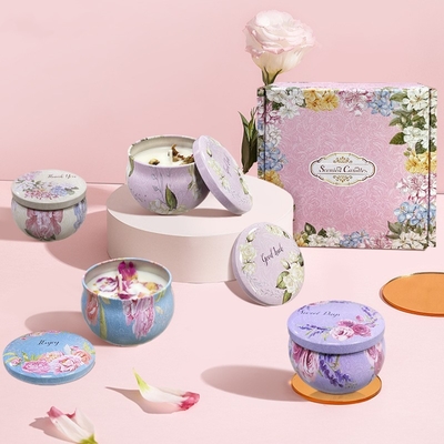 Nhãn hiệu riêng tùy chỉnh Hoa khô thơm Crystal Soy Wax Tin Bộ quà tặng Nến