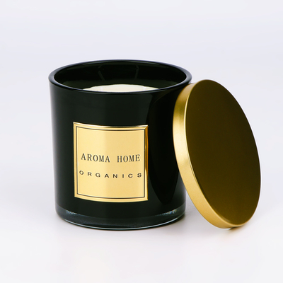 Nắp kim loại vàng Chai thủy tinh màu đen Sáp gia đình Nến đậu nành Nhãn hiệu riêng 14OZ 400g
