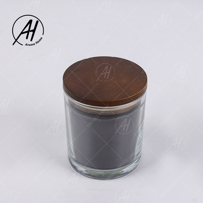 Bình Thủy Tinh Trong Suốt Nắp Nâu Chéo Bấc Gỗ Sáp Đậu Nến Thơm Đen