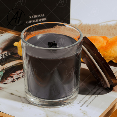 Tùy chỉnh Jar trong suốt Black Soy Wax Vanilla Scent Candle Với nắp đậy bằng gỗ