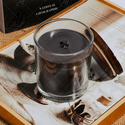 Tùy chỉnh Jar trong suốt Black Soy Wax Vanilla Scent Candle Với nắp đậy bằng gỗ