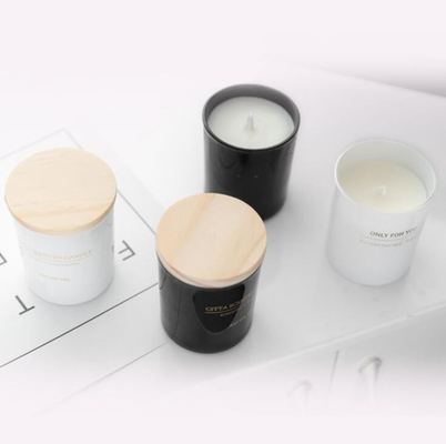 Aroma Home Sáp đậu nành đen và trắng Tùy chỉnh nến thơm có nắp gỗ