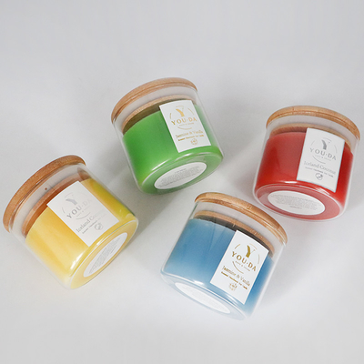 2022 Aroma Home Sang trọng Thủy tinh đầy màu sắc Sáp đậu nành Nến thơm có nắp gỗ