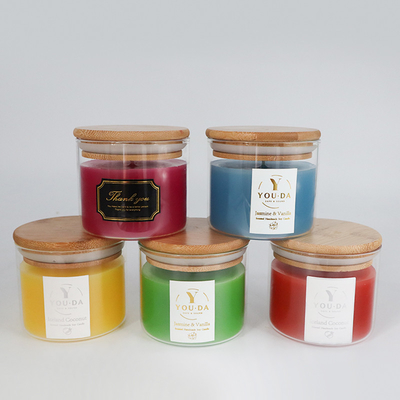 2022 Aroma Home Sang trọng Thủy tinh đầy màu sắc Sáp đậu nành Nến thơm có nắp gỗ