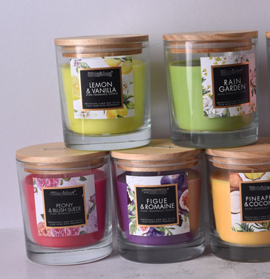 Aroma Home Kẹo thủy tinh màu đỏ Nến thơm tùy chỉnh có nắp gỗ