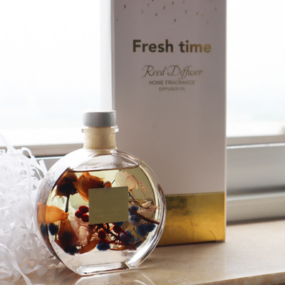 Bộ khuếch tán Aroma Reed Bộ quà tặng sang trọng 100ml với hoa khô màu nâu