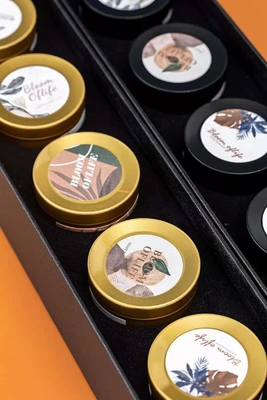 Aroma thơm Woodwick Thiếc có thể nến vàng đen cho du lịch